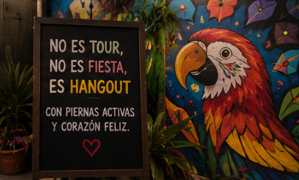 Spanglish Events group enjoying the sunset atmosphere in Comuna 13